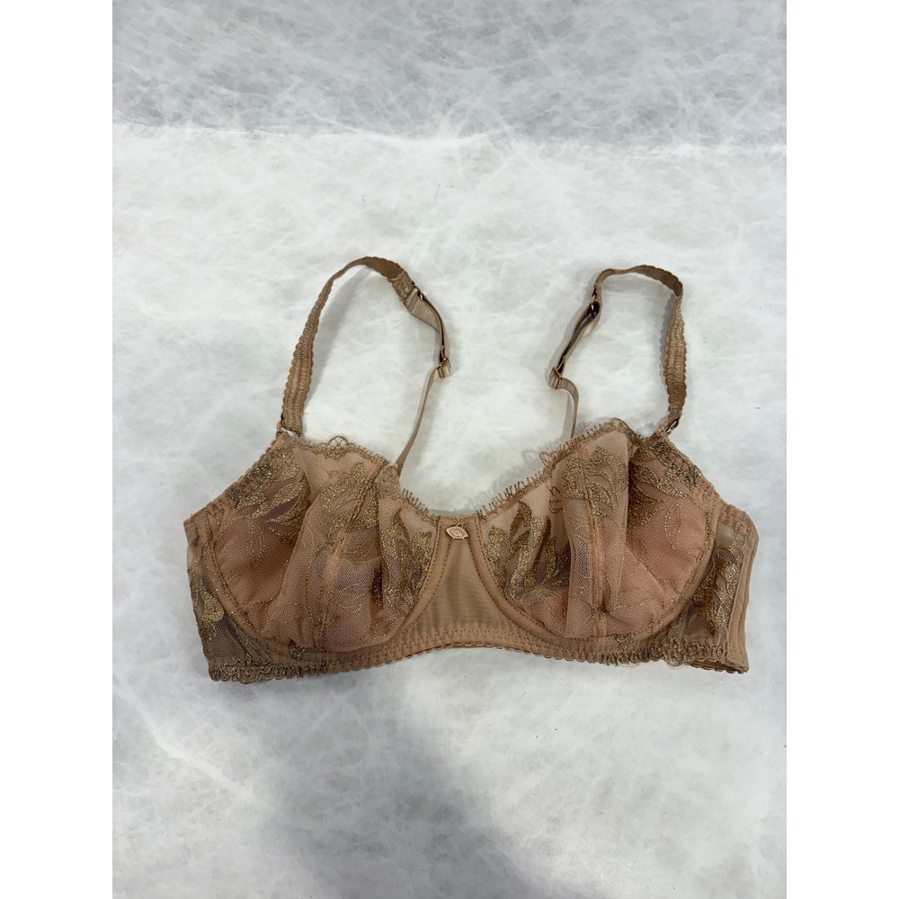 Sofia Intimates Sofia Vergara Gold Metallic Floral Lace Unlined Bra Tan 34B